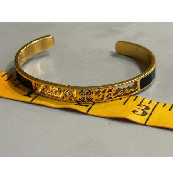 Rustic Cuff Gold & Black Enamel Inspirational Laugh Often Cuff Signed Bracelet - Picture 5 of 16